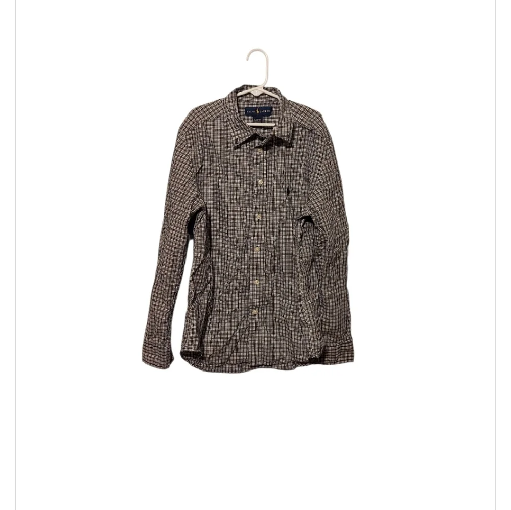 Ralph Lauren Boy's Plaid Shirt Large 14-16 Black Long Sleeve Button Down Preppy